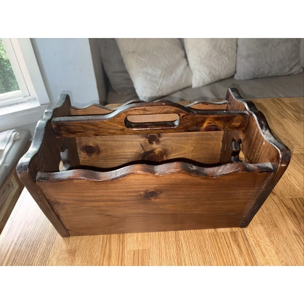 Vintage Solid Wood Mid Century Magazine Record Rack Book Stand Star Cut Out